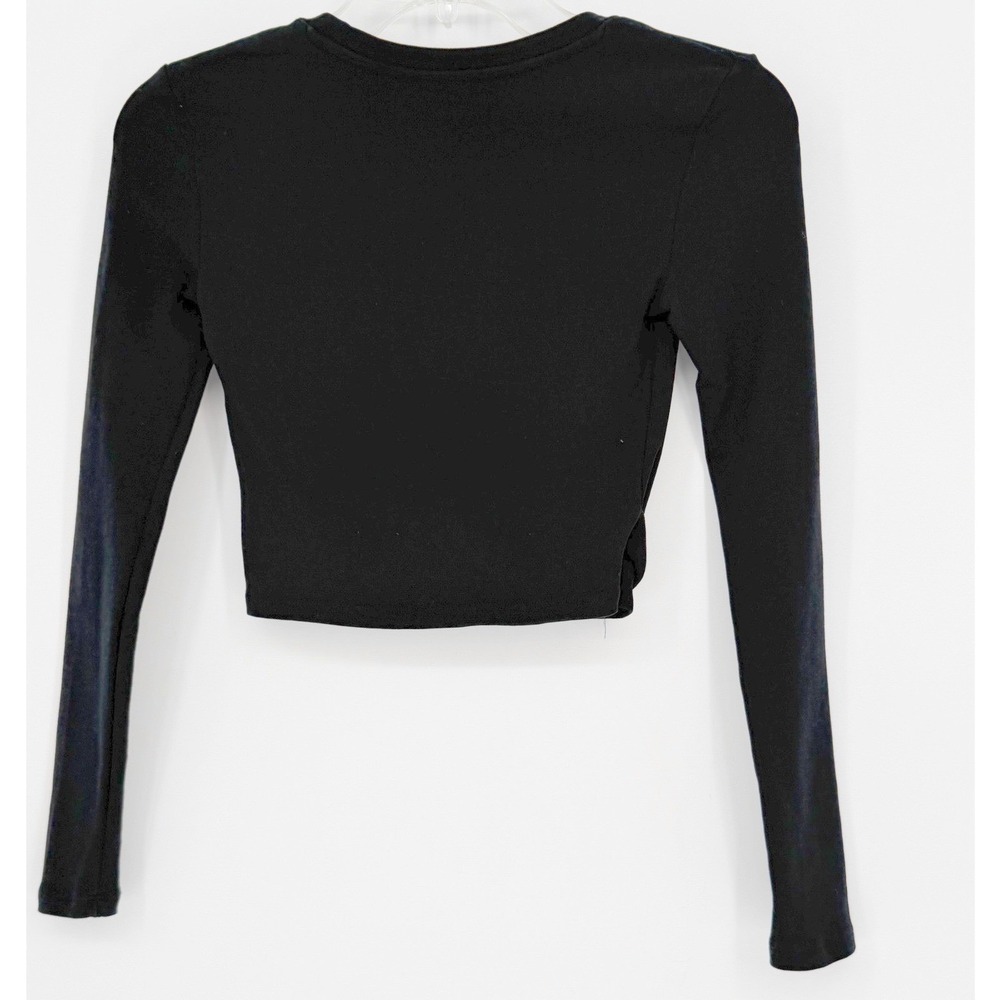 Zara Black Ribbed Twist Front Crop Top Long Sleeve Crew Neck S Preppy 101-15 - Picture 11 of 11